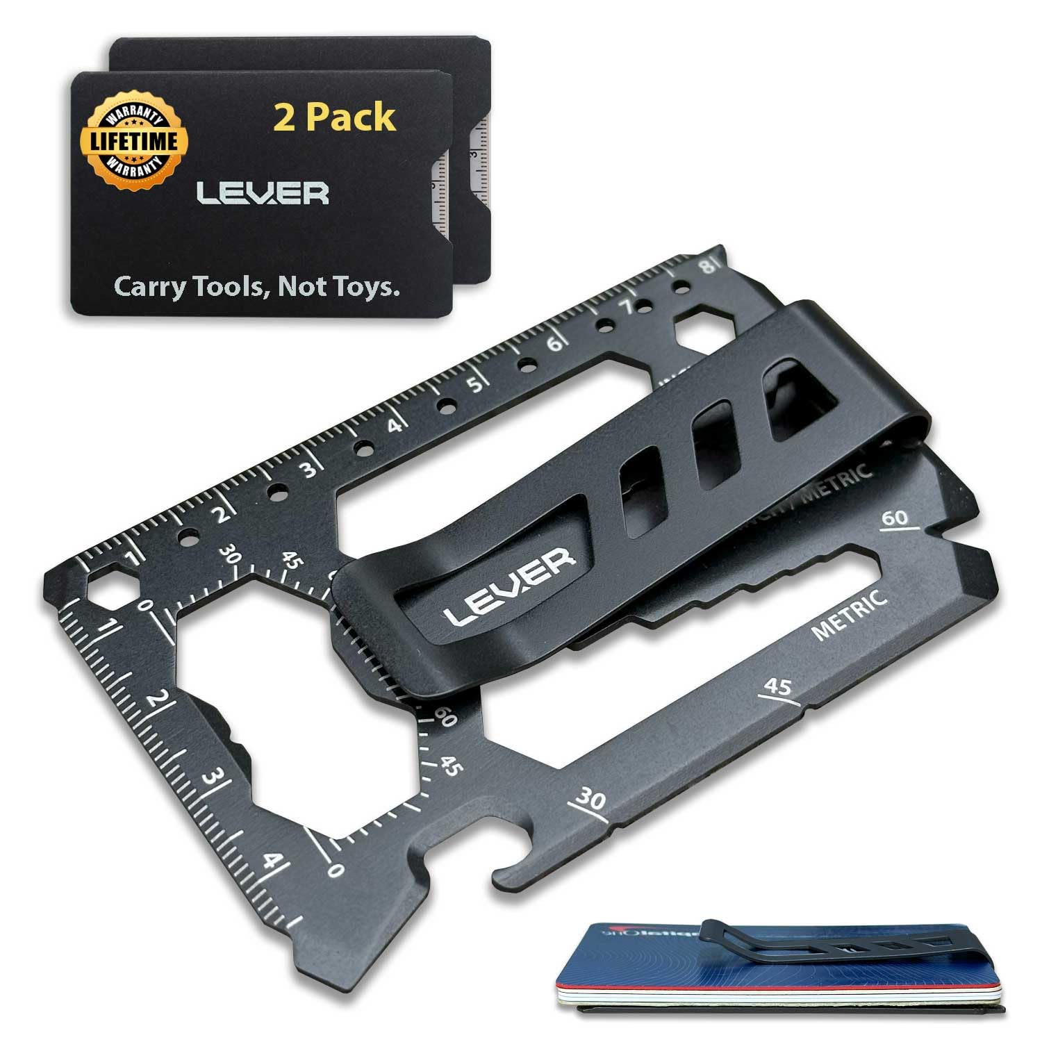 Lever Gear Toolcard Pro Money Clip Multitool - 40-in-1 Credit Card Tool 2Pk