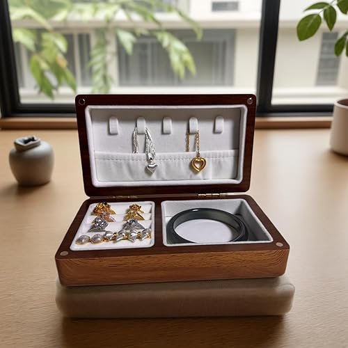 Miniatura 4 de Caja de joyería pequeña, caja de joyería de madera, caja de almacenamiento portátil para collar de anillo de viaje, mini caja de almacenamiento