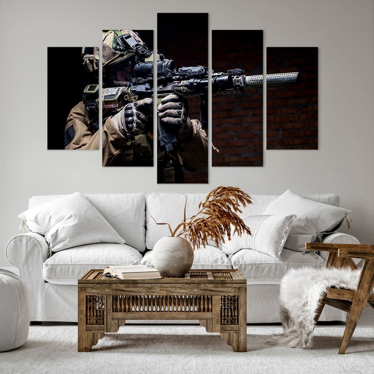 ARTTOR Leinwandbild 150x100cm Wandbild Menschen Militär - 3785 | Soldat Gewehr Mehrteilige Groß XXL Wanddekoration Wohnzimmer Schlafzimmer Wanddeko Wand Kunstdruck Wandkunst ARTTOR