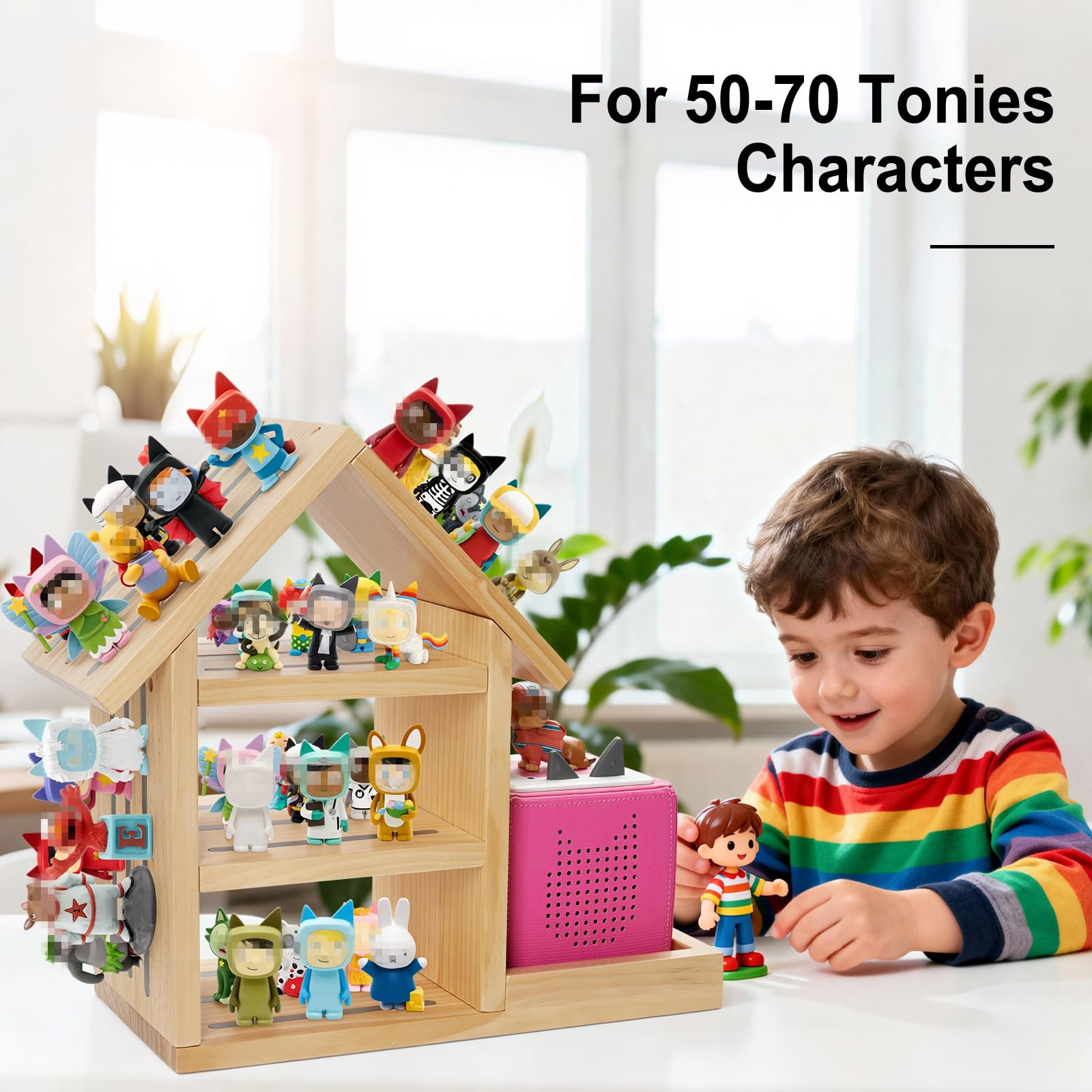 GIEANOO Maison-Form Tonies Regale, Geeignet für TonieBox 2/1 Große Tonie Magnetisches Regal Pinier Wood Wall Regal für 70-80 Tonies Figuren Organisateur Lagerung Toni Anzeige Regale Mädchen und Junge
