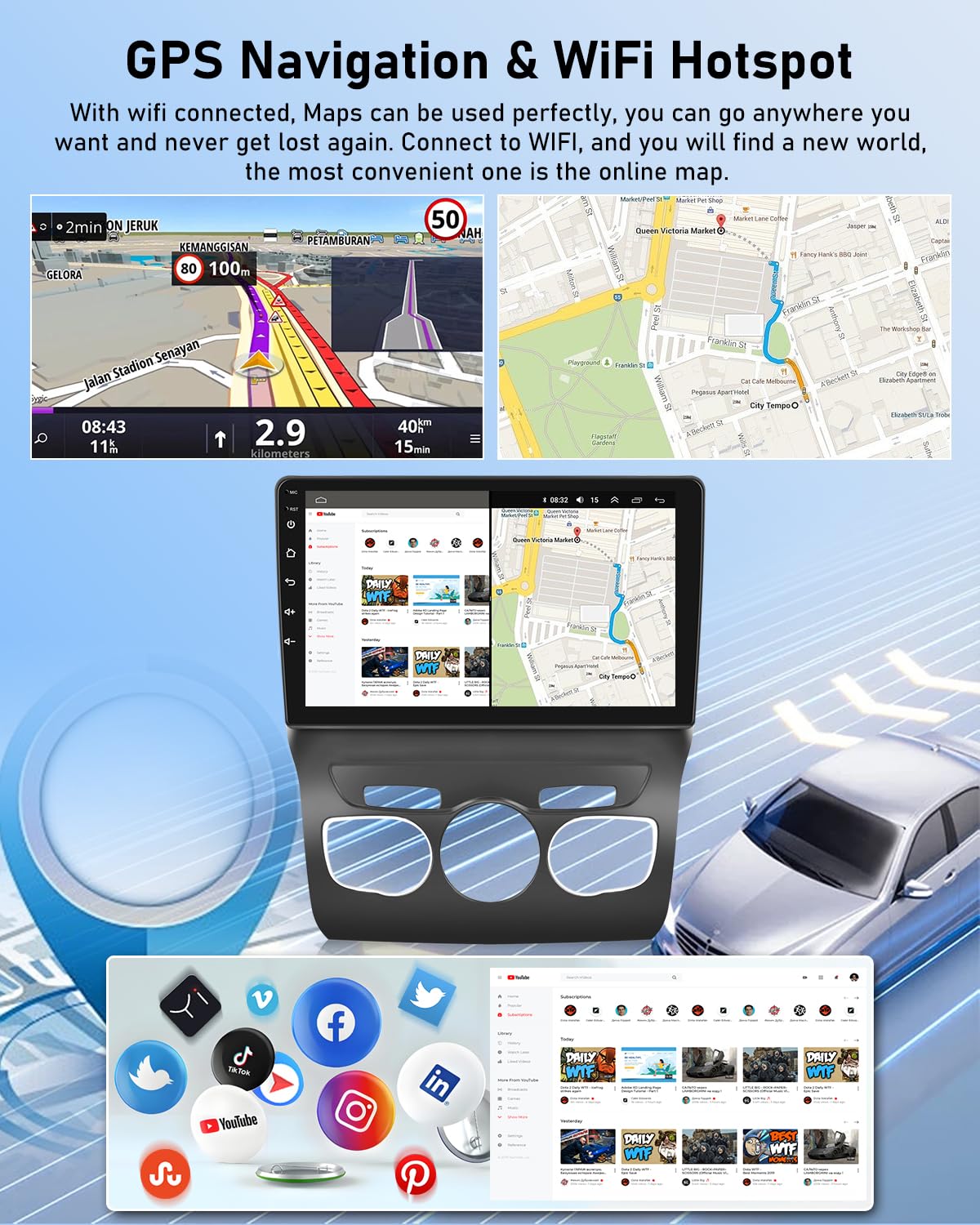 NHOPEEW Autoradio Android 2G+64G pour Citroën C4 II / DS4 / DS4 Crossback 2012-2018, écran Tactile 9 Pouces, CarPlay Android Auto sans Fil, WiFi GPS FM RDS, écran partagé, SWC, caméra arrière AHD