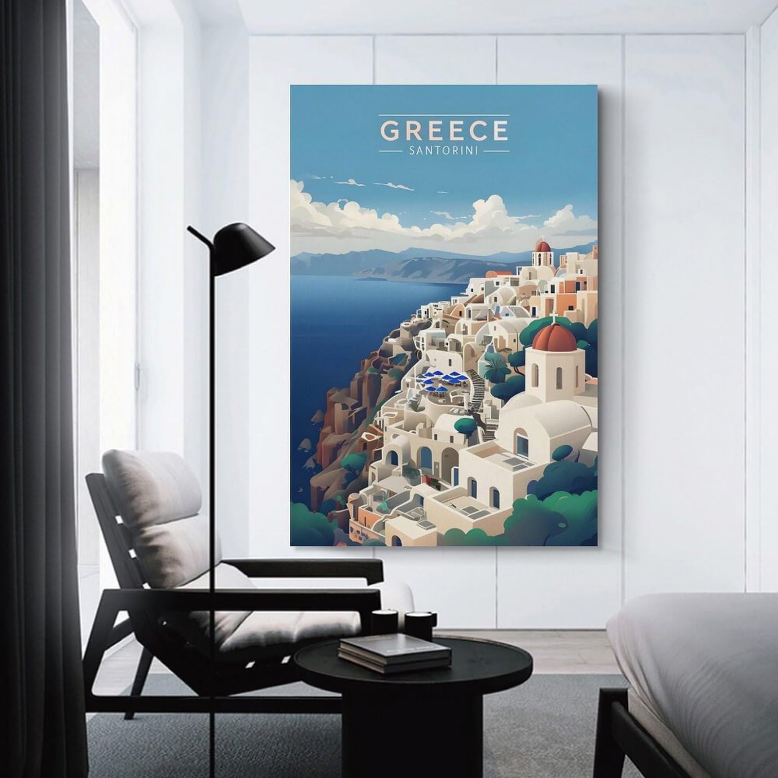 Junmoney Decorative Canvas Print Greece Santorini Travel (2), 20x30inch(50x75cm), for Office, Study Or Home Workspace, Decorative Artwork for Productive Spaces