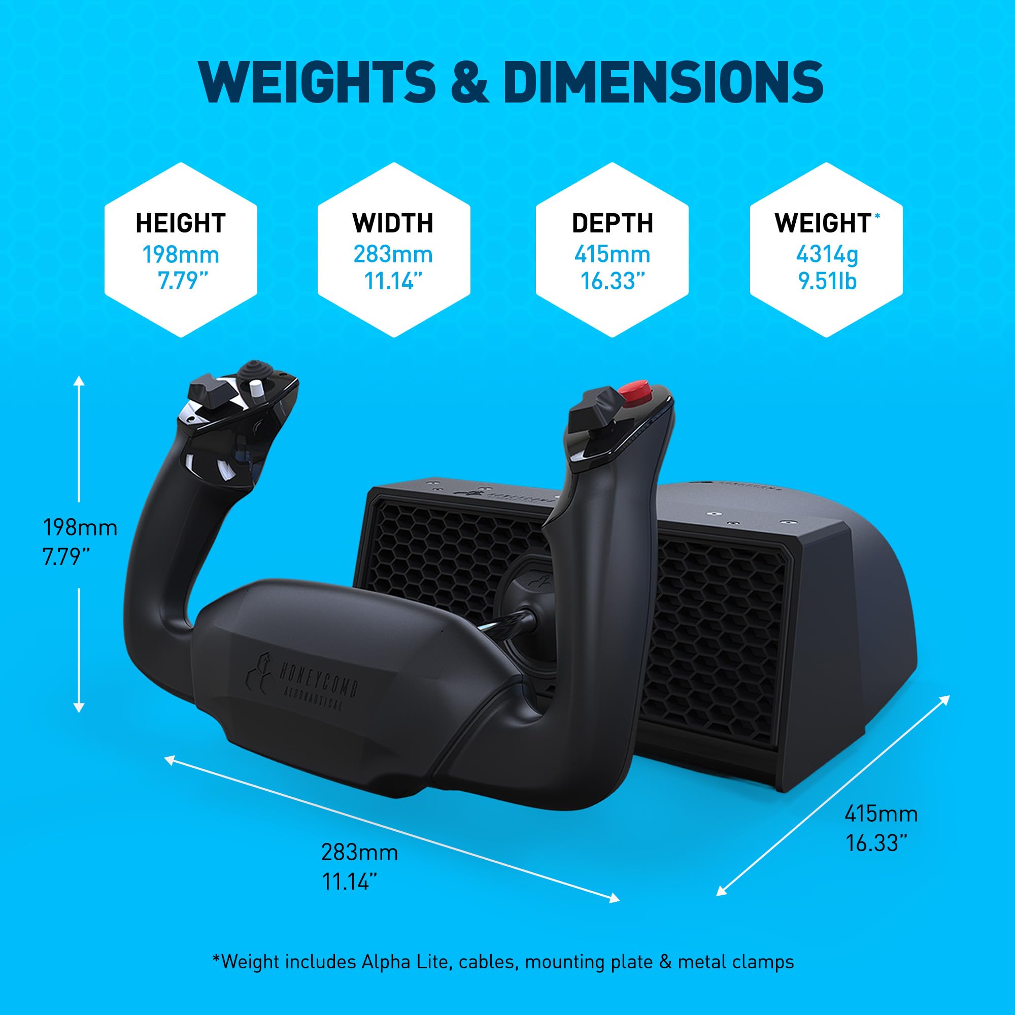 Honeycomb Alpha LITE – Cloche compatta per simulazione di volo, rotazione a 180°, pulsanti programmabili, albero in acciaio robusto, design chiaro ideale per principianti, compatibile con MSFS 20/24