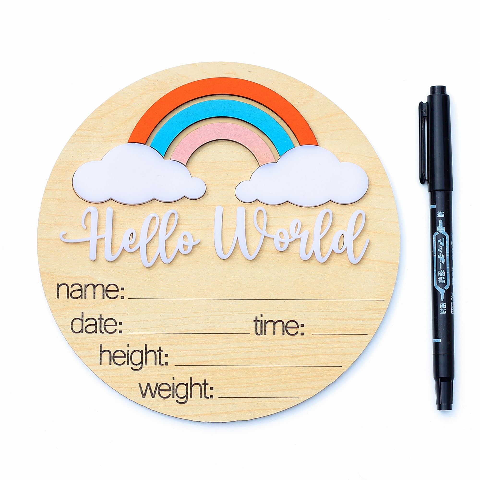 HONOCOOLS Baby Monthly Milestone Cards - Wooden Monthly Milestone Discs - Newborn Photography Props to Document Your Baby´s Growth - Baby Announcement Sign (Hello World Rainbow) (BMM01)