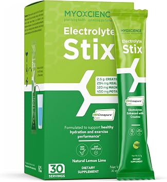 MYOXCIENCE Electrolyte STIX | Creatine Electrolyte Powder | Recovery from Exercise & Muscle Development w/Real Salt Lemon Lime Flavor Stix 30 ct