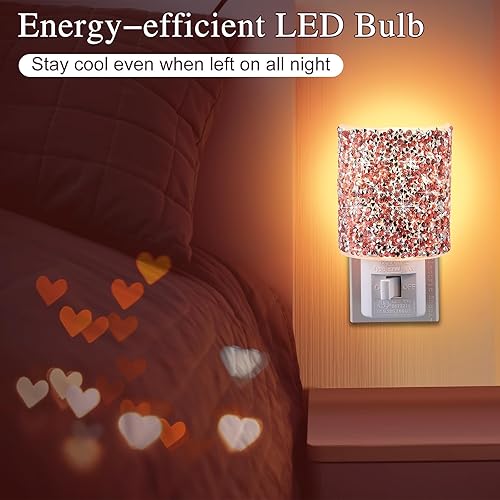 Miniatura 5 de Luz nocturna LED enchufable a la pared, luz nocturna de cristal con interruptor de encendidoapagado manual, luz nocturna blanca cálida con enchufe