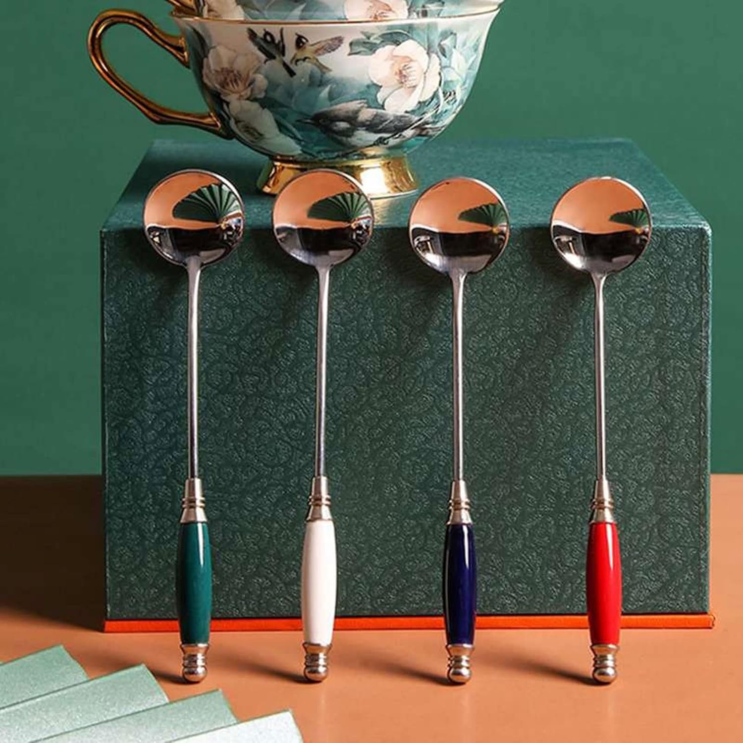 Spoons Spoon Spoons,Stainless Steel Ceramic Handle Coffee Scoop Dessert Spoon Food Grade Ice Cream Candy Tea Spoon Tableware Kitchen Tableware Spoon (Color : Random 2pcs)