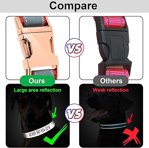 Miniatura 3 de Collar reflectante personalizado para perro bordado con nombre de mascota y número de teléfono, collares de perro ajustables con hebilla de metal en