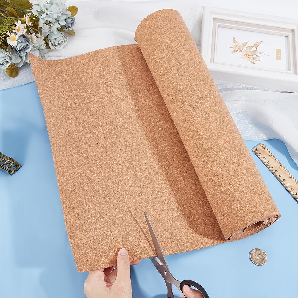 BENECREAT 11.4ftx15.7inch Cork Roll, Sandy Brown Cork Sheet, Bulletin Board Background Cork Board for Kitchen Hot Pads, Wall Decorations and DIY Crafts, 2mm Thick