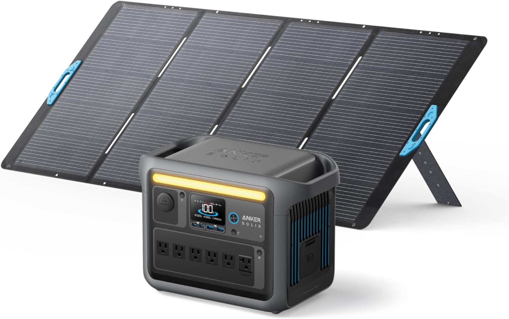 Anker SOLIX C1000 Portable Power Station with 400W Solar Panel, 1800W Solar Generator, LFP (LiFePO4) Battery, 4 AC Outlets, Up to 2400W for Home, Power Outages, and Outdoor Camping