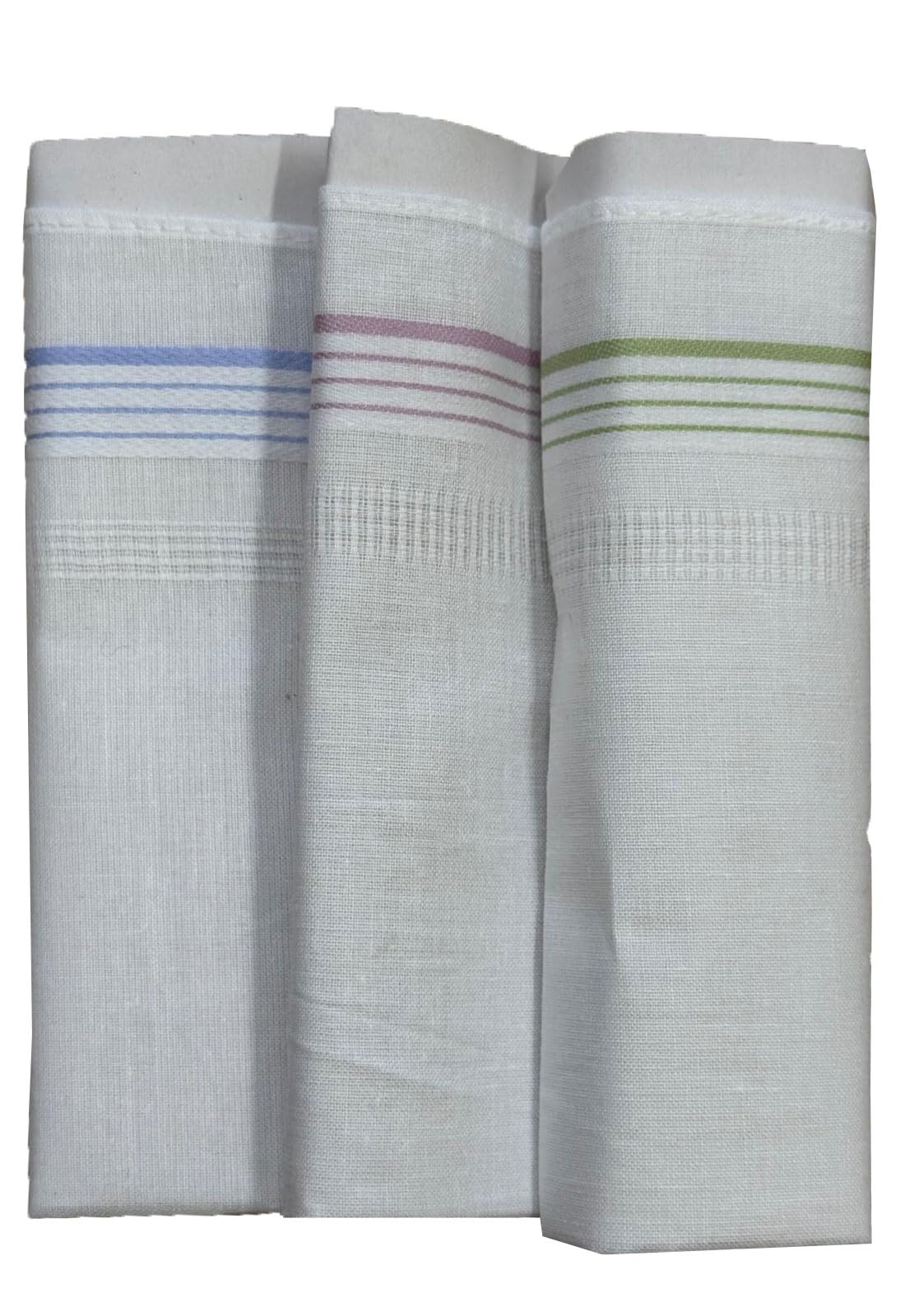 Indigo Soul Women Handkerchiefs Assorted Soft Cotton Hankies Set Ladies Stripe Handkerchiefs Celebration, Weddings, Prom, Party Hankie Pack Of 3 (Plain Stripe Top)