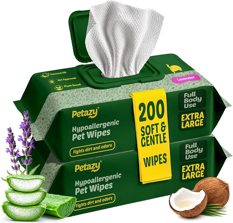Lenços de Higiene para Cães e Gatos Petazy com Aloe Vera e Fragrância de Lavanda, 200 unidades