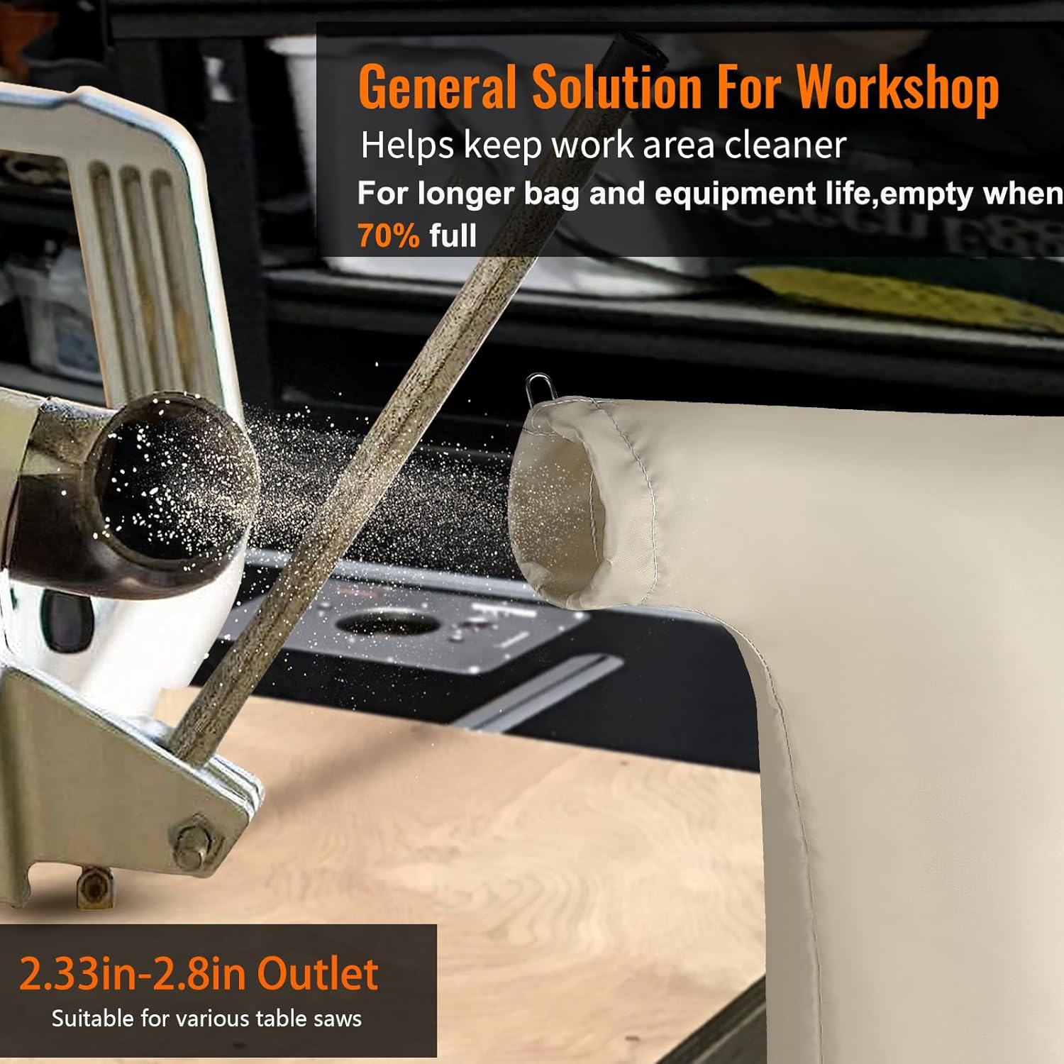 Extra Large Table Saw Dust Collector Bag Compatible for Dewalt/Ryobi/Bosch/Craftsman/RIGID/Metabo/Kobalt/Skilsaw/Delta (10" Tablesaws with 2.5" Dust Port)-Beige