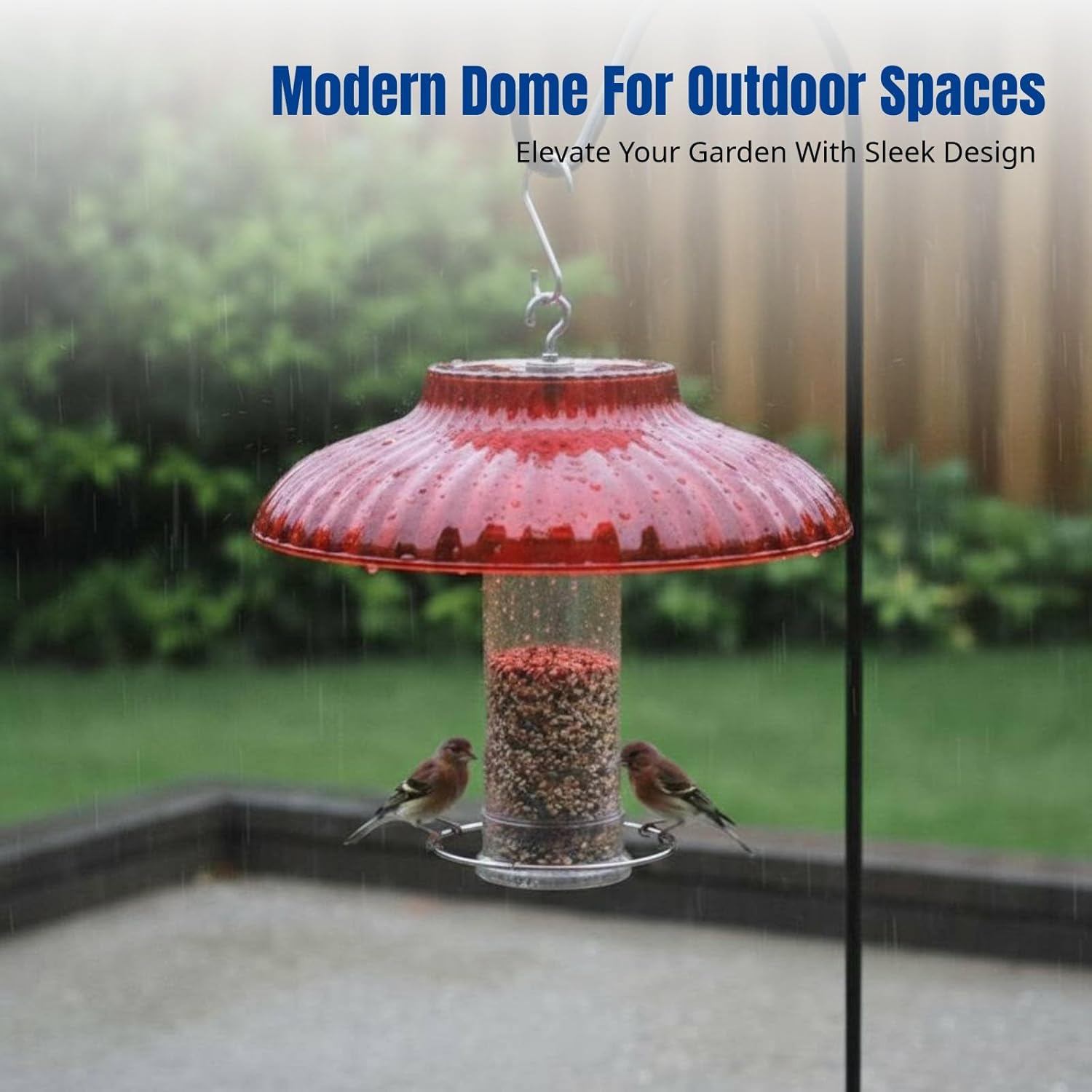 10 Inch Hanging Bird Feeder Baffle Weather Protective Cover, Metal Hummingbird Feeder, Bird House Guard for Outdoor Shepherd's Hook, Red