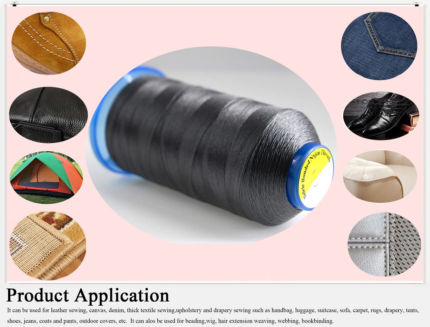 Selric [2600 yardas/negro + gris] Paquete de 2 hilos de nailon Tex 90 para coser cuero 280D/3 T90#92 hilo de tapicería resistente para cuero y otros tejidos pesados