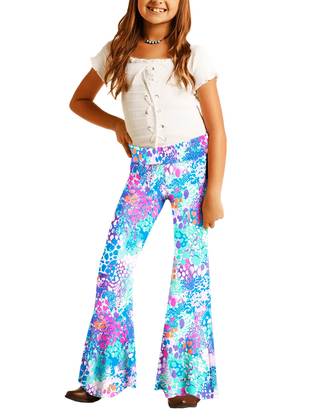Deerose Girls Halloween Hippie Bell Bottom Pants High Waist Flare Pants 5-14 Years