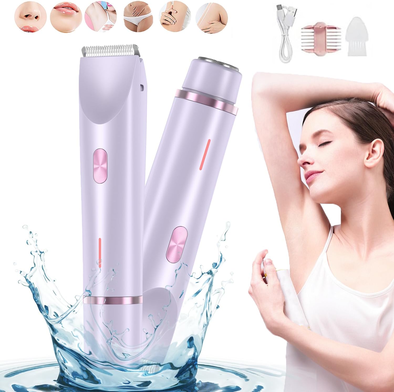 The Trimmie Unfiltered 4.0, Bikini Trimmer, Razor, Bikini Trimmer for Women - Painless Electric Razors for Skin,Cordless Body Shaver for Trip,Replaceable Dual-Head Shaver (Purple)