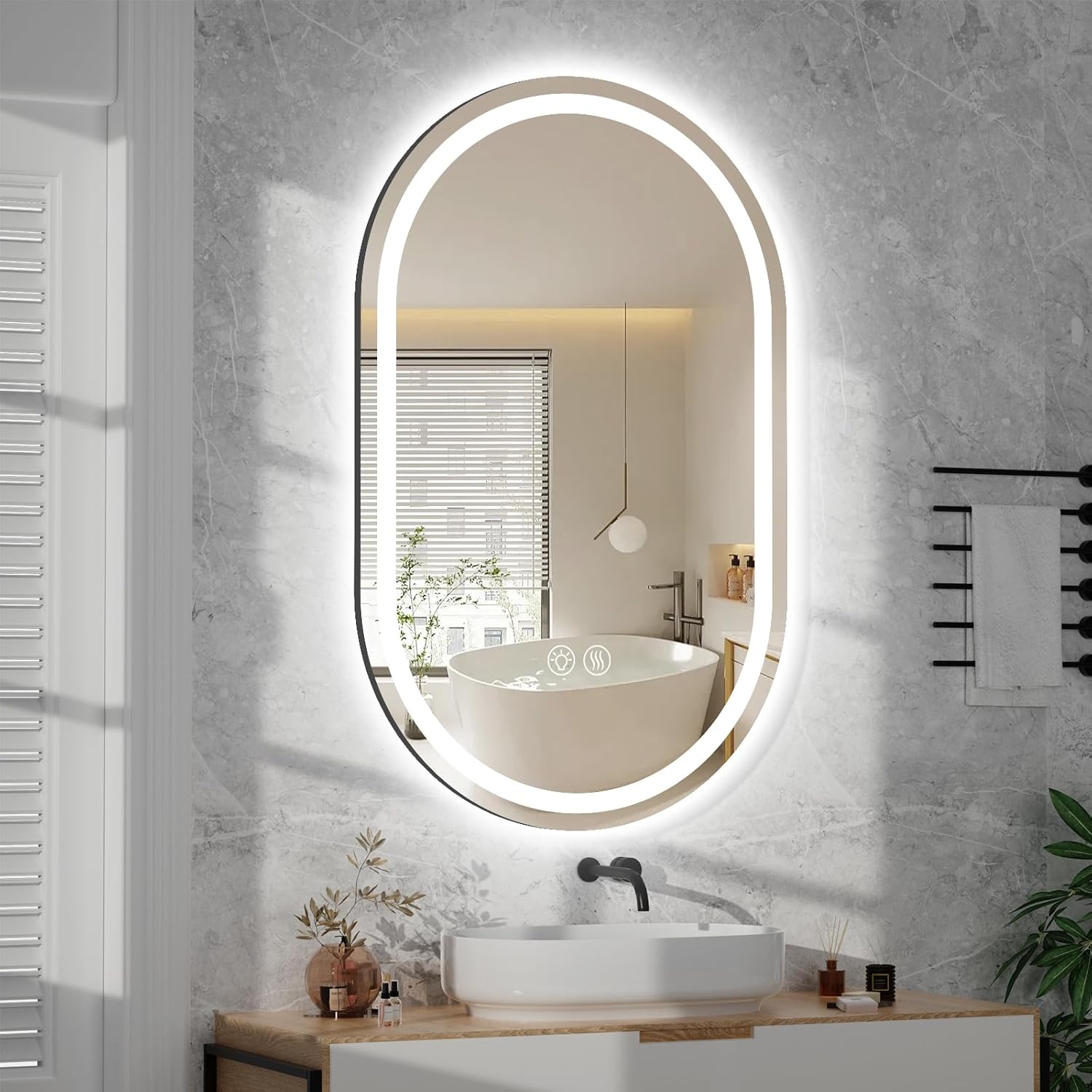 Oval LED Bathroom Vanity Mirror, 36x24 inch Mirror with Light, Smart Anti-Fog Waterproof Mirror with Memory Function Dimmable Lighted Mirror