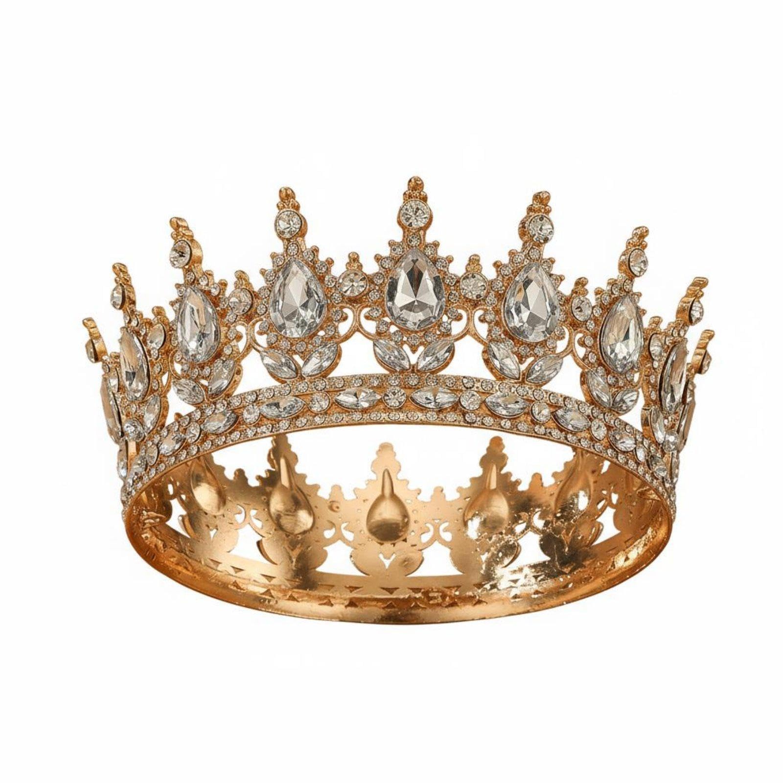 Rhinest Single Crown Sparkling Rhinest Single S Rhinest Single Regal Headpiece Elegant Design Bridal Headpiece for Bride, Bridesmaid, Wedding Kc Gold White-image-36