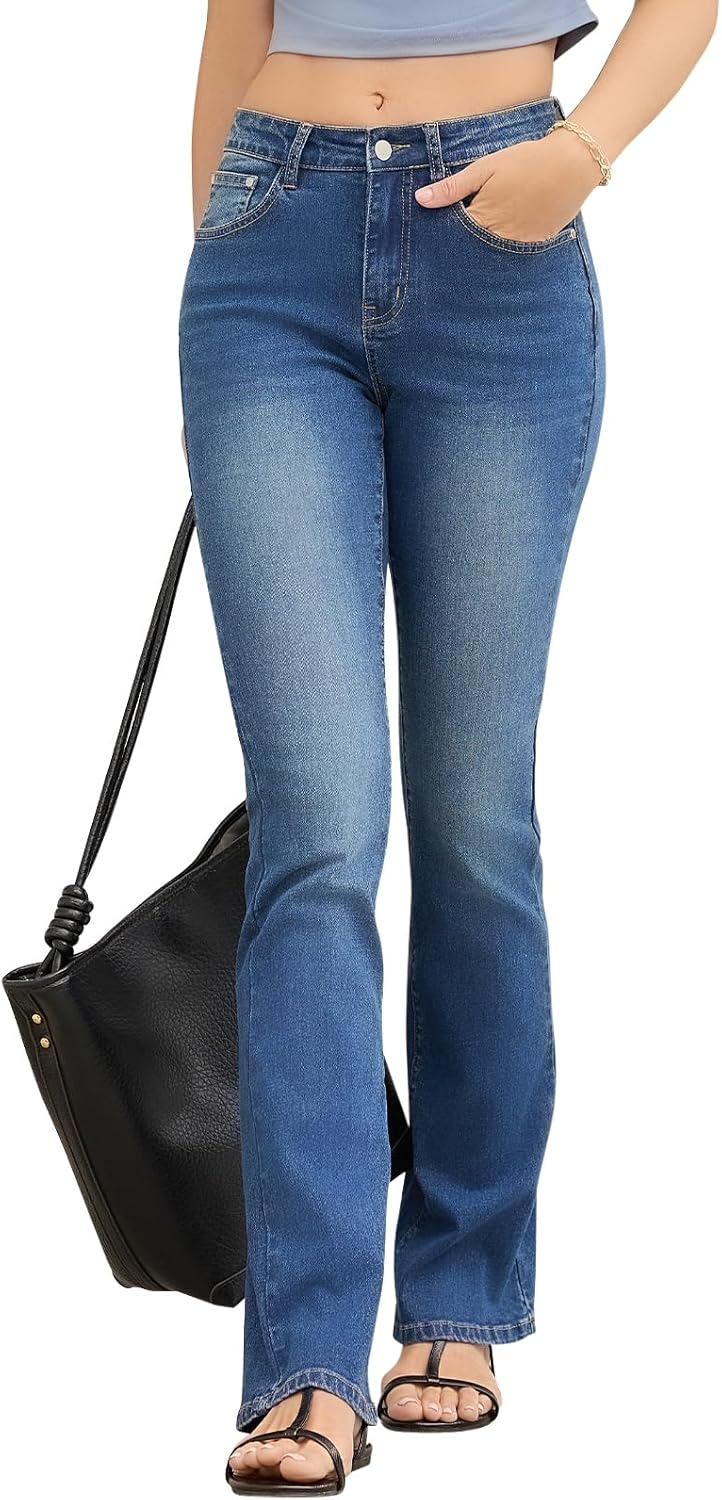 SQIQY Stretchy Bootcut Jeans for Women High Waisted Jeans for Women with Pockets (Regular)