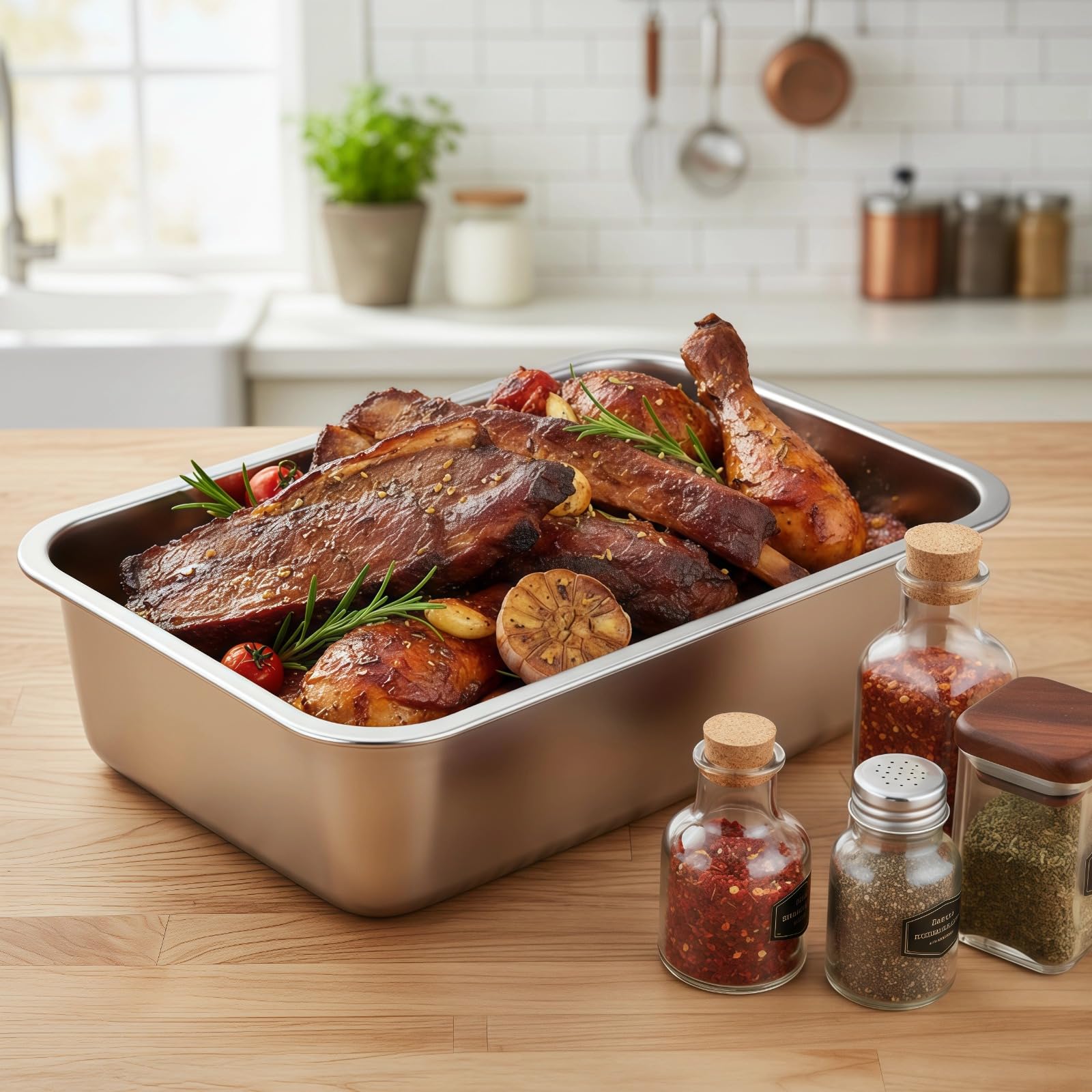 Bac de cuisson vapeur en acier inoxydable 304 avec couvercle, grand plat à lasagnes 36,1 x 26,9 x 7,1 cm, plat à gratin pour four, pâtisserie et service