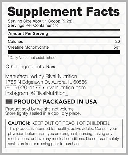 Miniatura 2 de RIVAL NUTRITION Monohidrato de creatina micronizada 2.65LB- 240 porciones