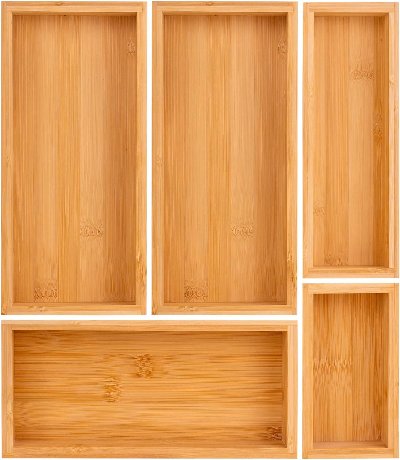 Expandable Bamboo Drawer Organizer Set – 5 Natural Wood Dividers for Kitchen & Bathroom Expandable Bamboo Drawer Organizer Set – 5 Natural Wood Dividers for Kitchen & Bathroom