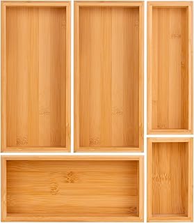 bamboo drawer organizer Set,expandable drawer dividers,wooden storage organizers,drawer organizers for kitchen, bathroom,flatware,Tea Bag Organizer (1 X 5PCS Natural)
