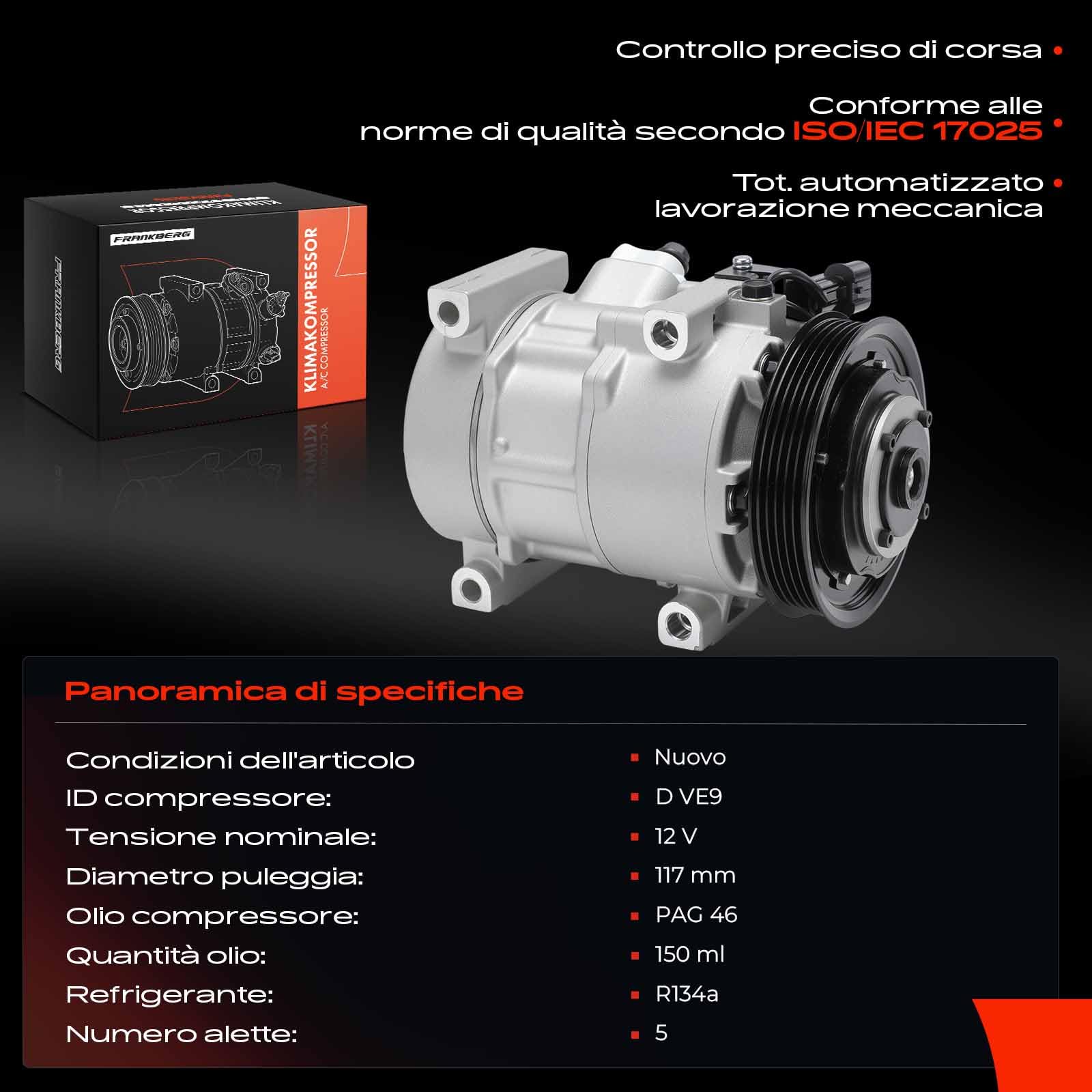 Frankberg Compressore aria condizionata con frizione benzina compatibile con Rio III UB Rio III berlina UB Replace# 977011W100, incl. olio pre-gommato