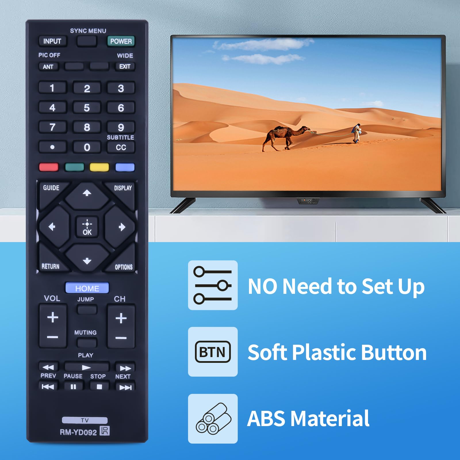 Kyt R2r Telecomando Di Ricambio Per TV Sony RM-YD092 - Compatibile Con Modelli KDL-32R400A, KDL-40R450A, KDL-46R453A Telecomando 433 MHz Per KDL Serie R400A