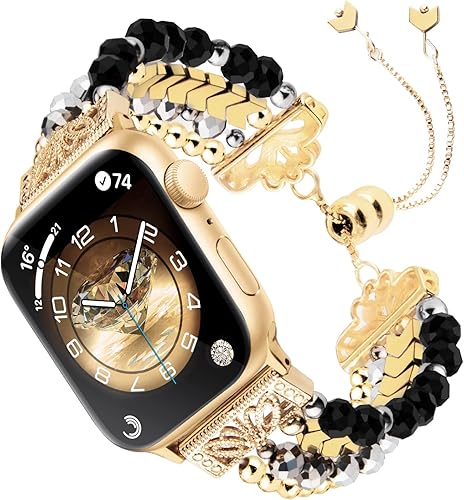 Miniatura 9 de fohuas Correa de cuentas compatible con Apple Watch de 1.496 in 1.575 in 1.614 in 1.654 in 1.732 in 1.772 in 1.929 in, cuentas de perlas de cristal