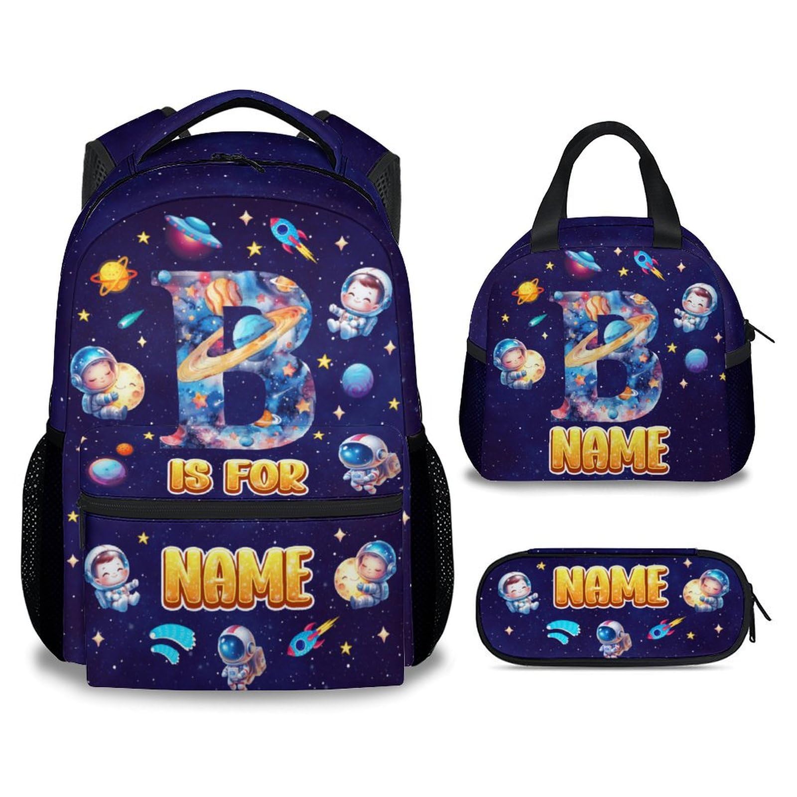 Boys Backpack 3Pcs Personalized Planet Backpacks for School Kids Bookbag with Adjustable Straps 17 Inch Cool Book Bag