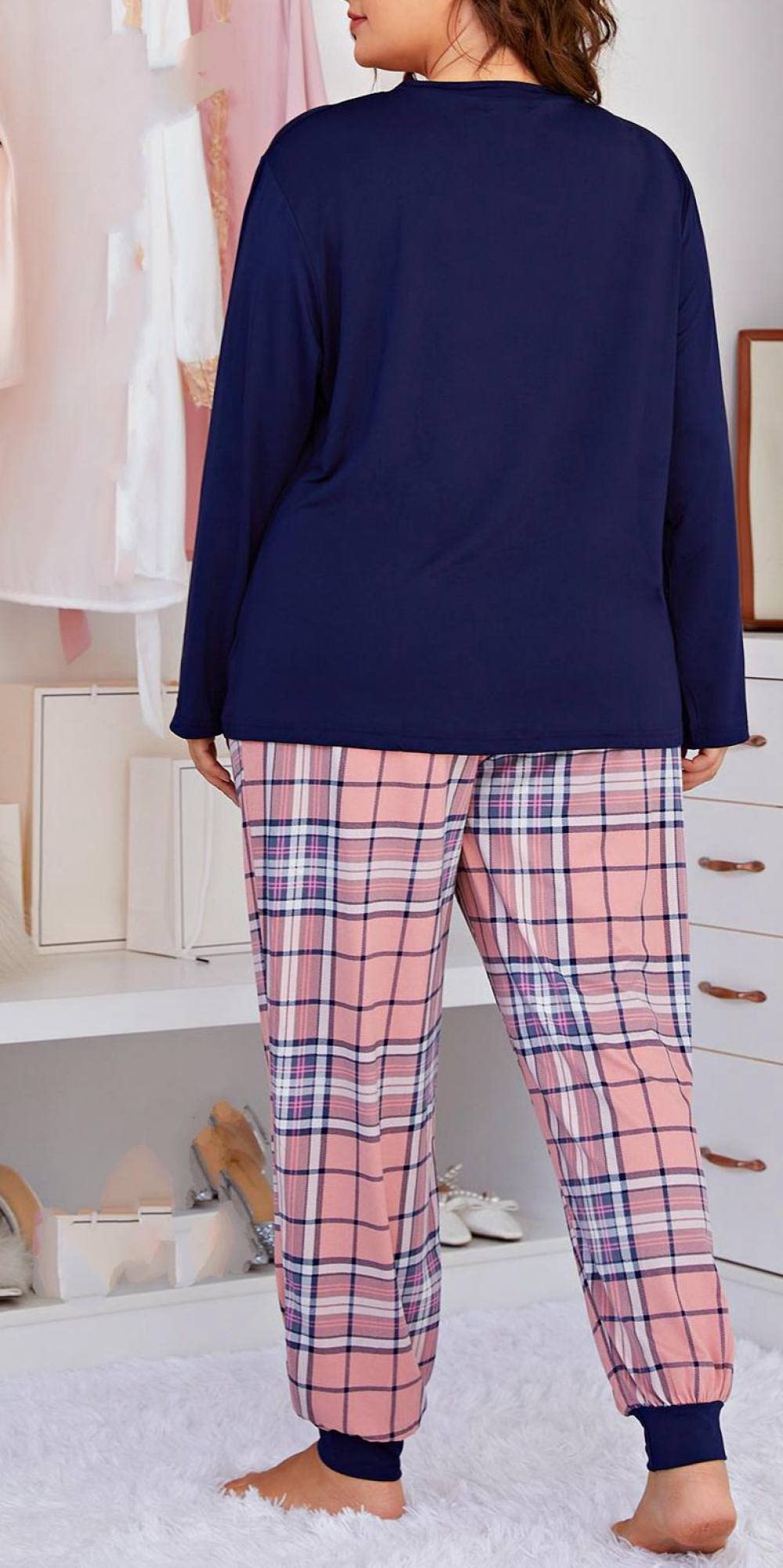 Pijamas Para Mujer Tallas Grandes Top Negro Rosa Pantalones A Cuadros Conjunto De Ropa De Dormir Mujer Pijama De Dos Piezas Suave Clásico Casual Loungewear Regalo Para Esposa Novia Mamá Día De La