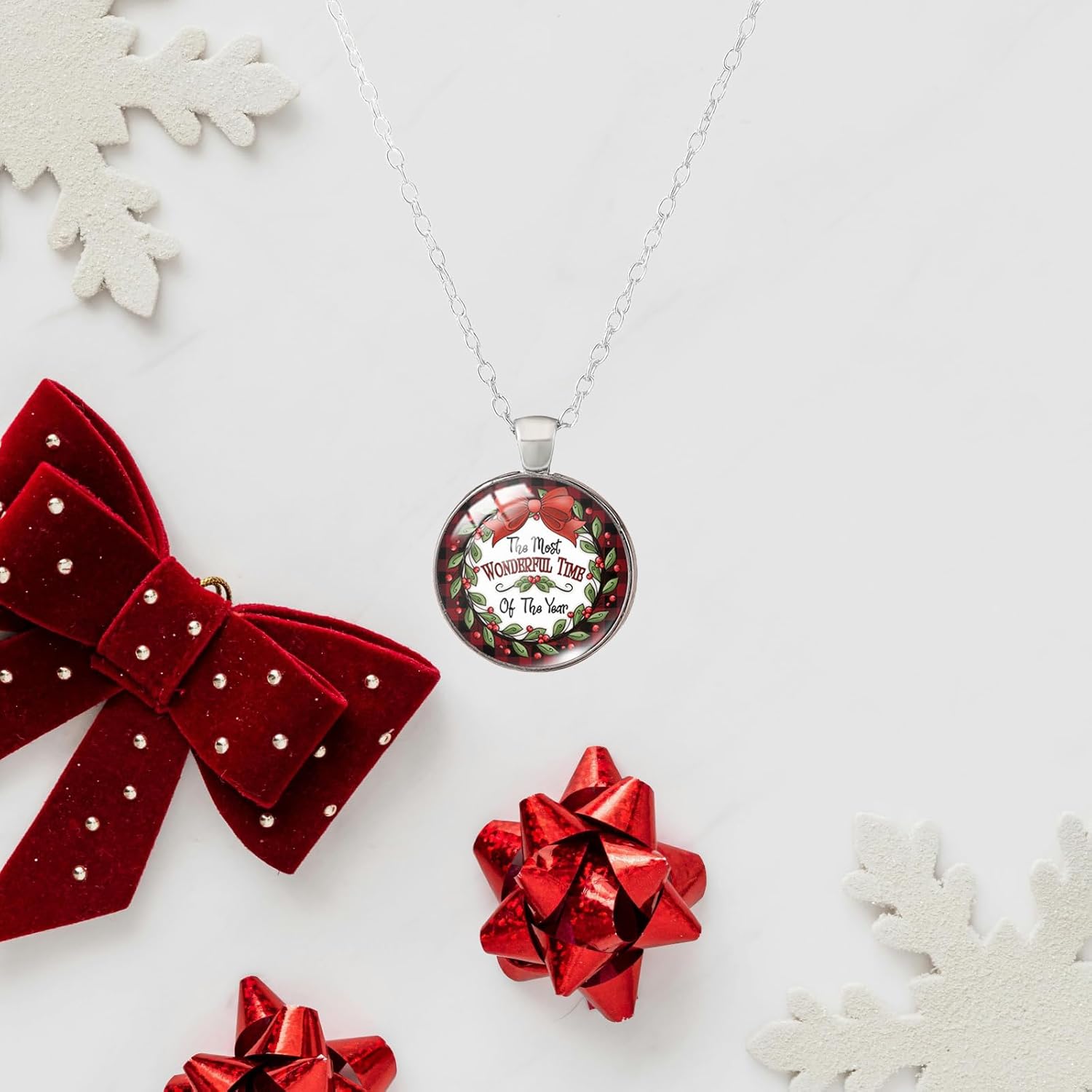 Christmas Necklace for Women Vintage Elk Snowflakes Pendant Necklace Crystal Glass Christmas Tre Bowknot Necklace Sweater Chain Holiday Simple Fashion Jewelry - Image 7