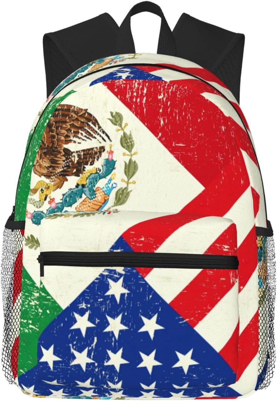 Mexican American Flag Backpack Large Sports Bag, Best for Basketball, Soccer, Volleyball, Swim, Gym, Travel