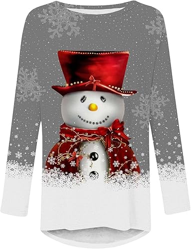 Miniatura 4 de Blusa de manga larga con estampado de copo de nieve brillante para mujer, diseño de muñeco de nieve, para leggings, Gris