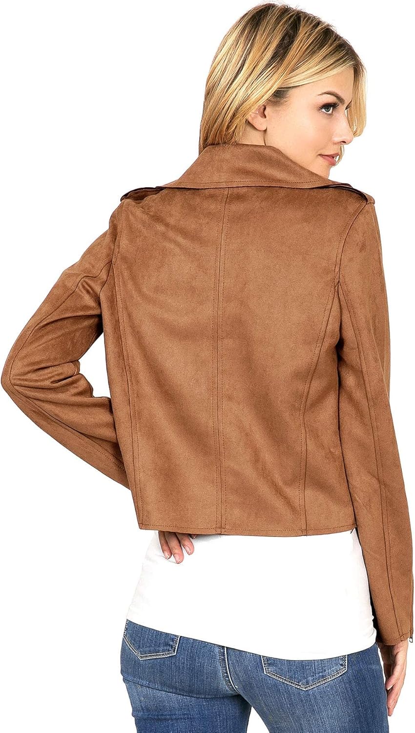 Haute Monde Women's Juniors Casual Faux Suede Moto Jacket (Small, Camel) - Image 3
