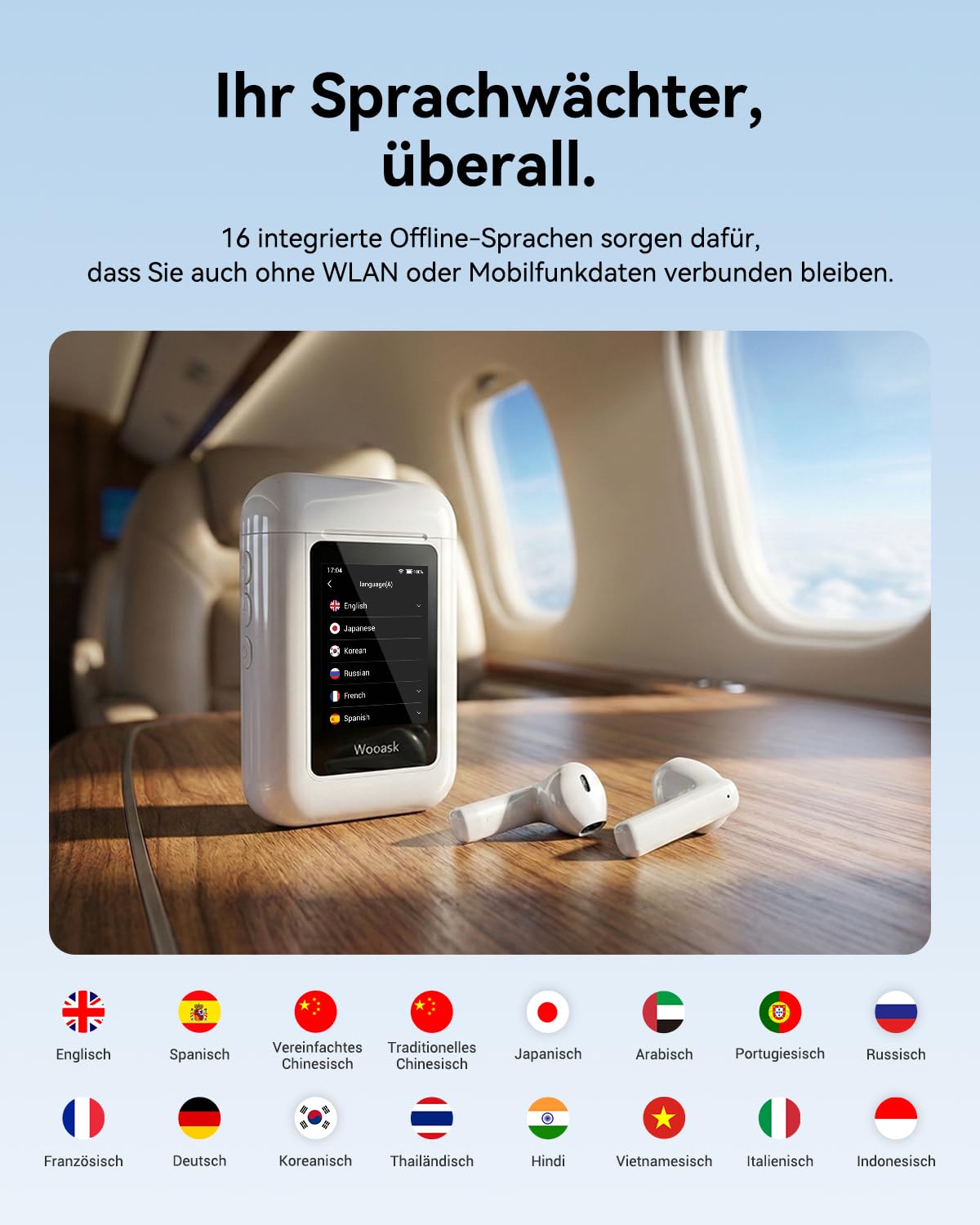 A8 Sprachübersetzer 2-in-1 – 144 Sprachen Echtzeit, Offline KI-Übersetzer mit Display & Ladecase