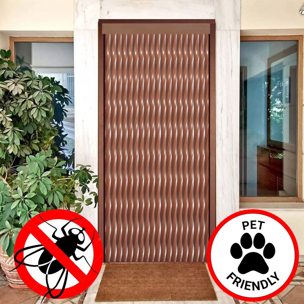 Cortinas - Tenda in corda per esterni, in plastica PVC e barra in alluminio, ideale per terrazze e verande, anti-mosche, marrone, 210 x 120 cm