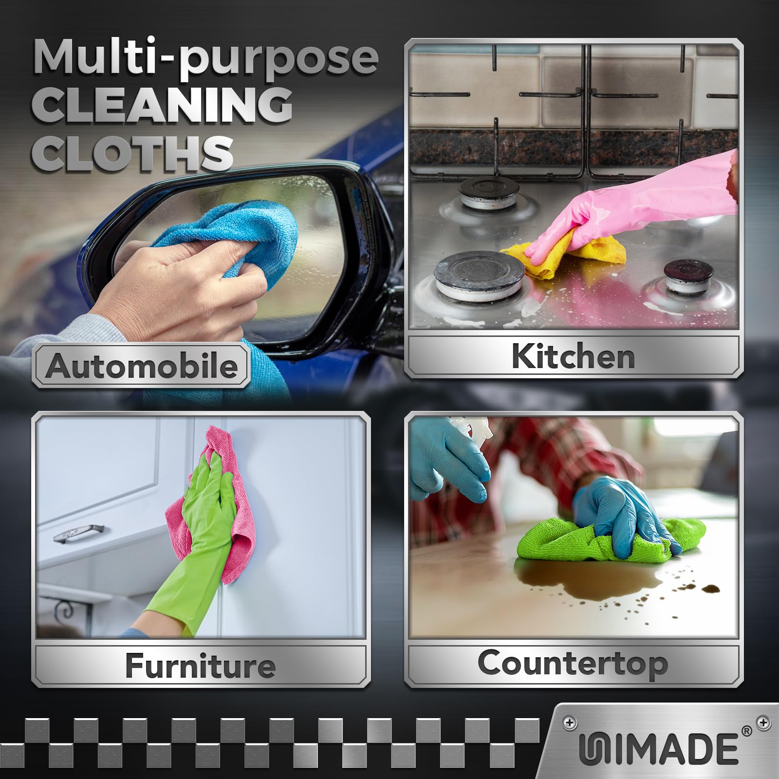 UNIMADE Paños de limpieza de microfibra, 200 unidades reutilizables, trapos de limpieza de microfibra a granel, sin pelusas, toalla de limpieza para coche, cocina, automóvil, bar, mecánico