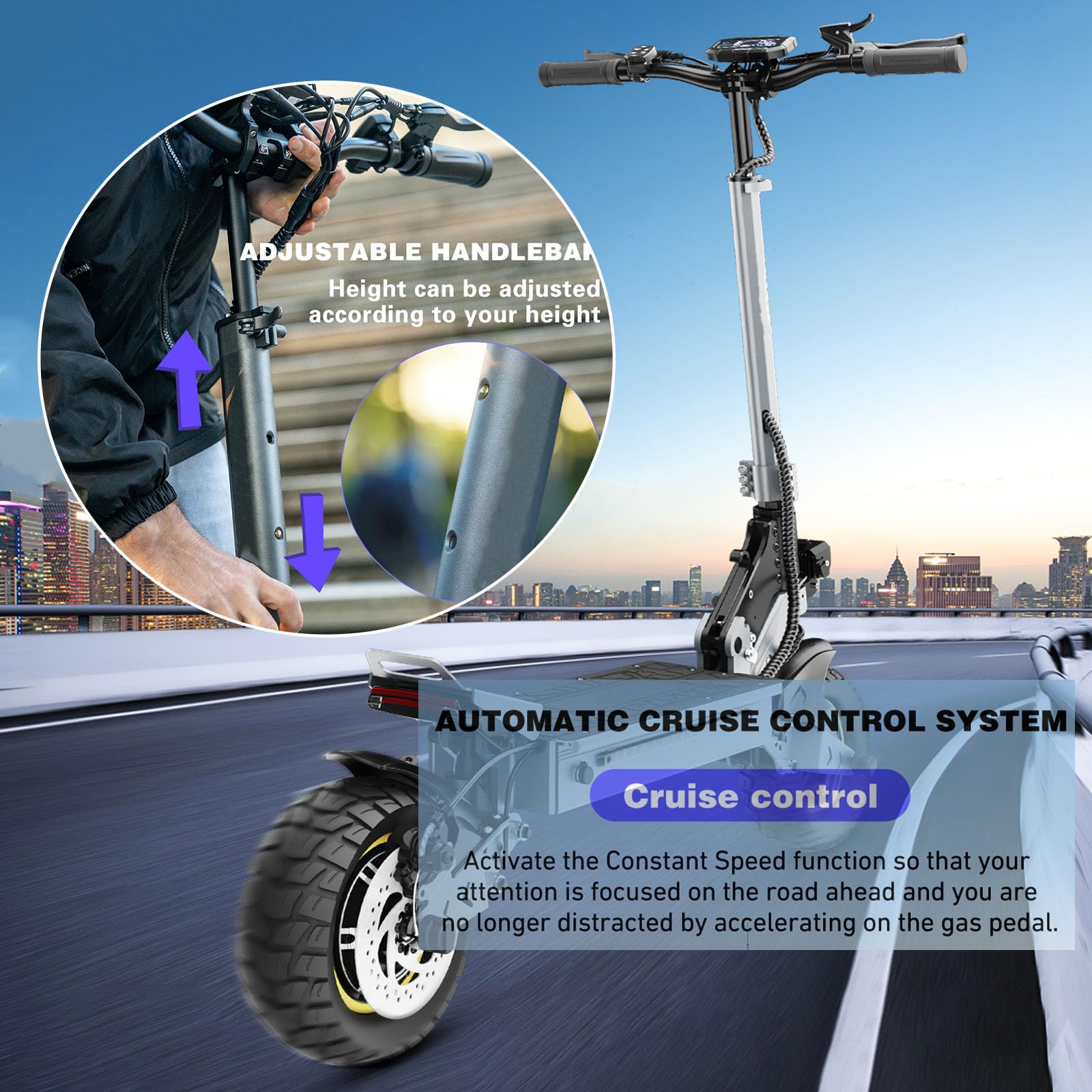 10" Monopattino Elettrico Adulto, Autonomia di 45-55KM, Doppio Ammortizzatore e Freni a Disco Anteriori e Posteriori, trotineta electrica Pieghevole,Scooter Elettrico Pieghevole Carico Massimo 150KG