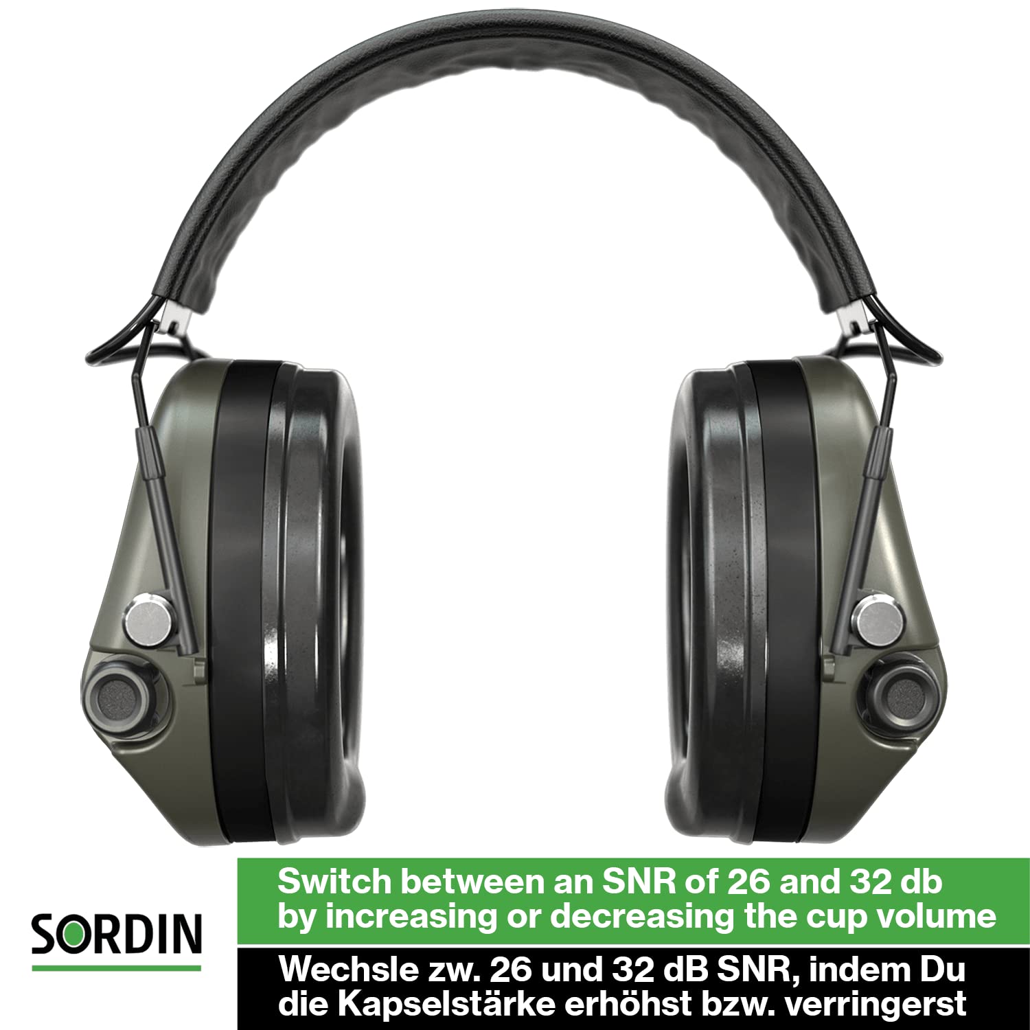 Sordin MIL AUX SFA 74508-06-S - Protectores auditivos activos con anillo aislante SNR de 31 dB - oliva, verde oliva, Foam Pads