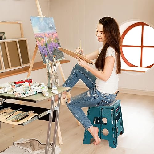 Miniatura 87 de Flottian Taburete plegable de 18 pulgadas para adultos y niños con capacidad para hasta 300 libras, taburetes plegables antideslizantes con asa,