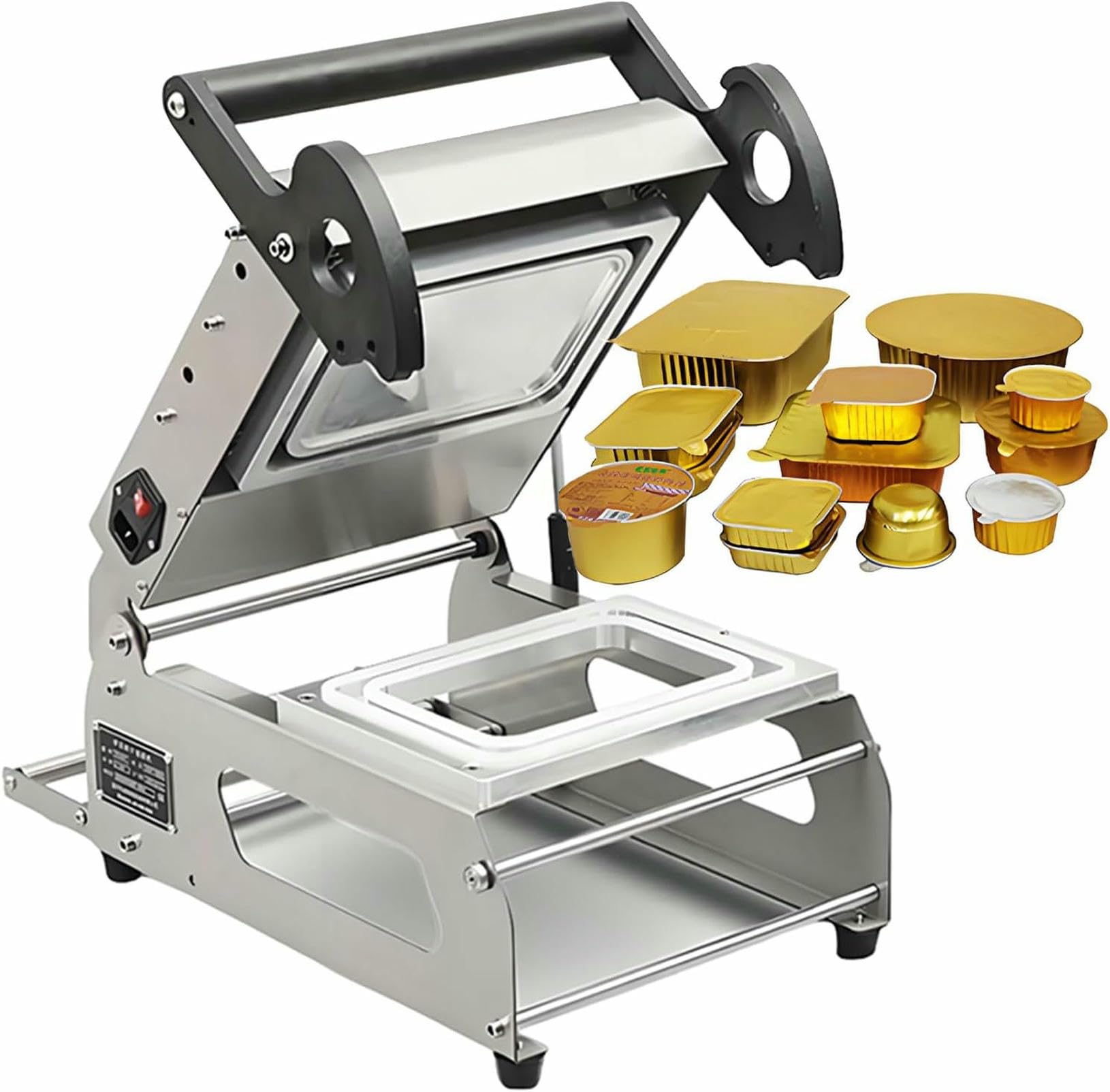 AYCDL Manual Sandwich Tray Heat Sealer, Hand Pressure Takeaway Box Sealing Machine Stainless Steel for Vegetable Fruit Meat Fish