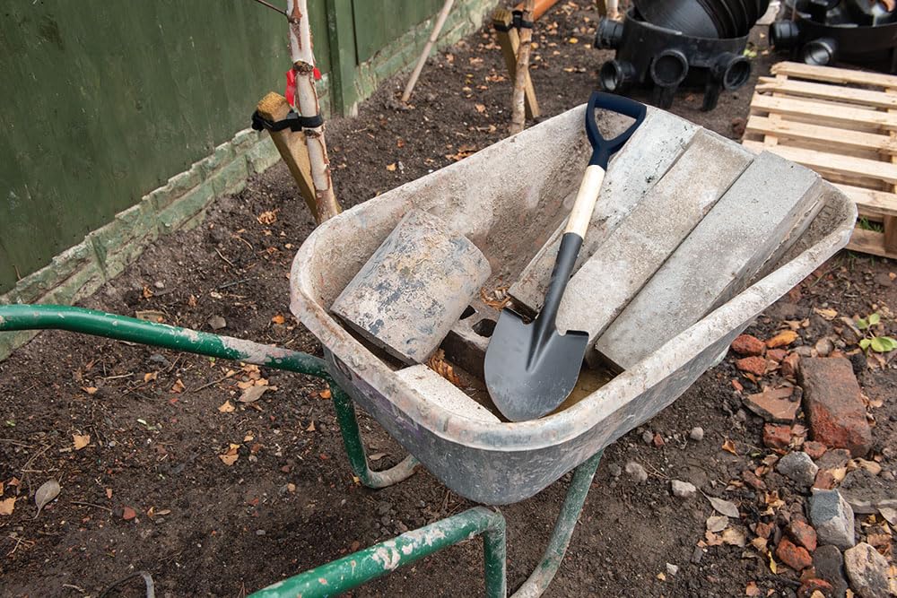 Eckige Mini Schaufel 700 mm + Spitzer Mini Rundspaten 700 mm Profi Set Garten Schippe mit D-Griff und Holzgriff Spaten