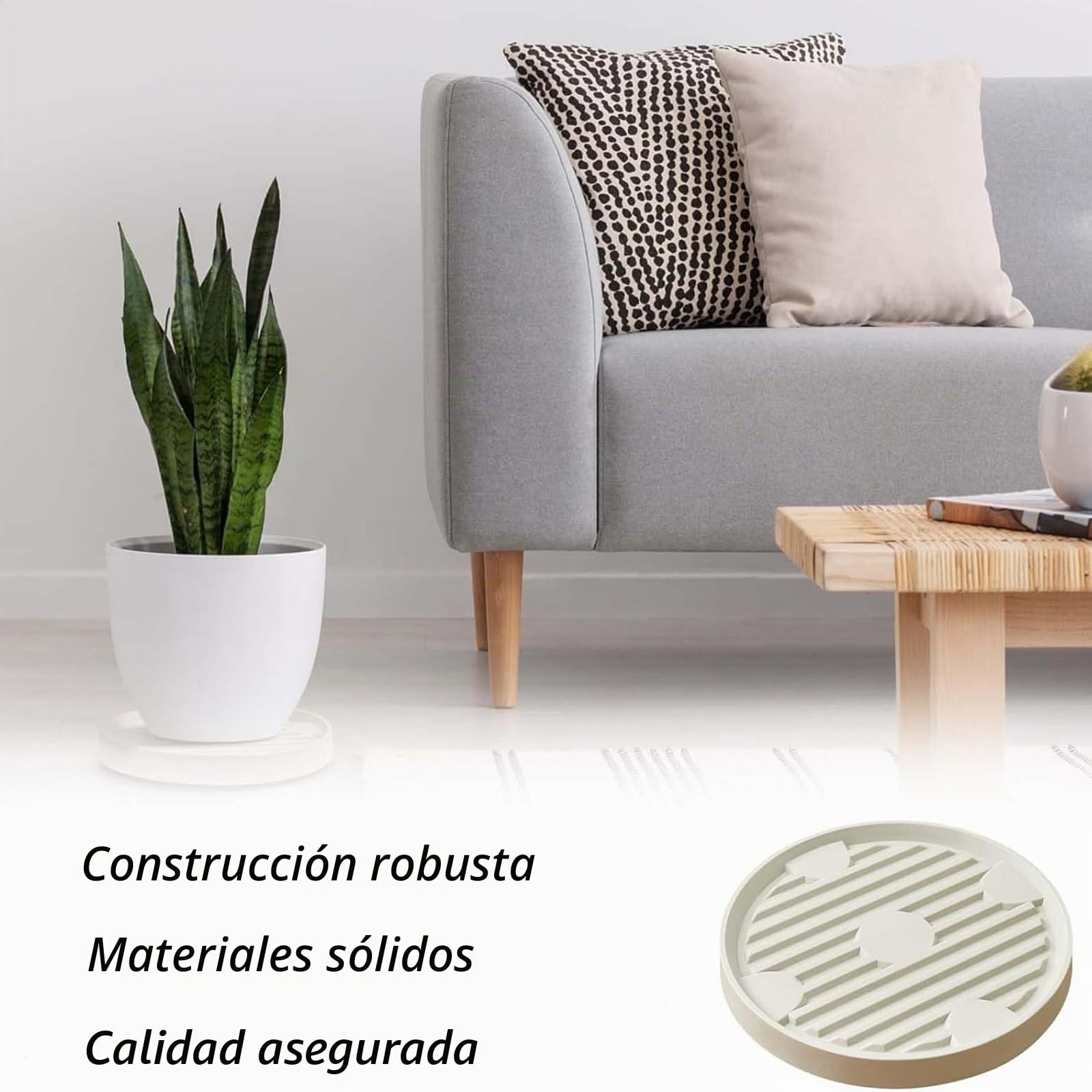 Rundrollbrett Pflanzen, Carrito de Maceta Móvil para Interiores y, Rodillo Redondo para Macetas, Plataforma Resistente para Plantas Apto para Diversos Entornos Interiores y Exteriores (Beige)