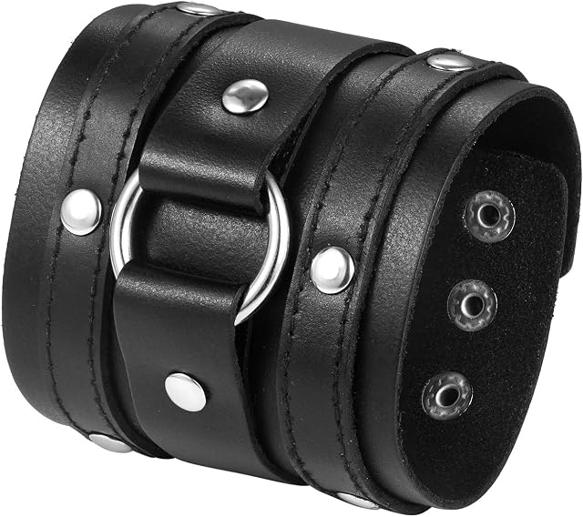 JewelryWe Wide Cuff Wrap Gothic Wristband Punk Rock Biker Wide Strap Leather Bracelet