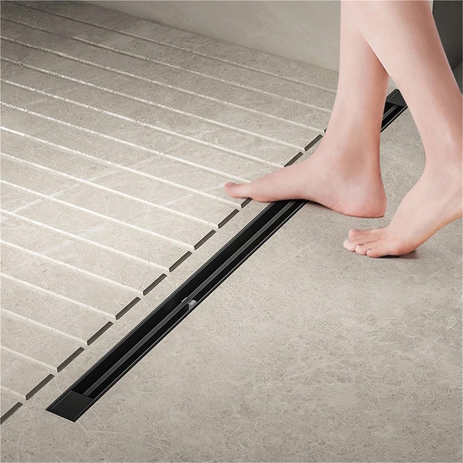 Rejilla Desague Ducha Shower Floor Drain Black 304 Bathroom Drain | Floor Drains Stainless Steel Linear Drainage 3.2Cm Wide Invisible Extremely Narrow Drains(Side 3.2x40cm)