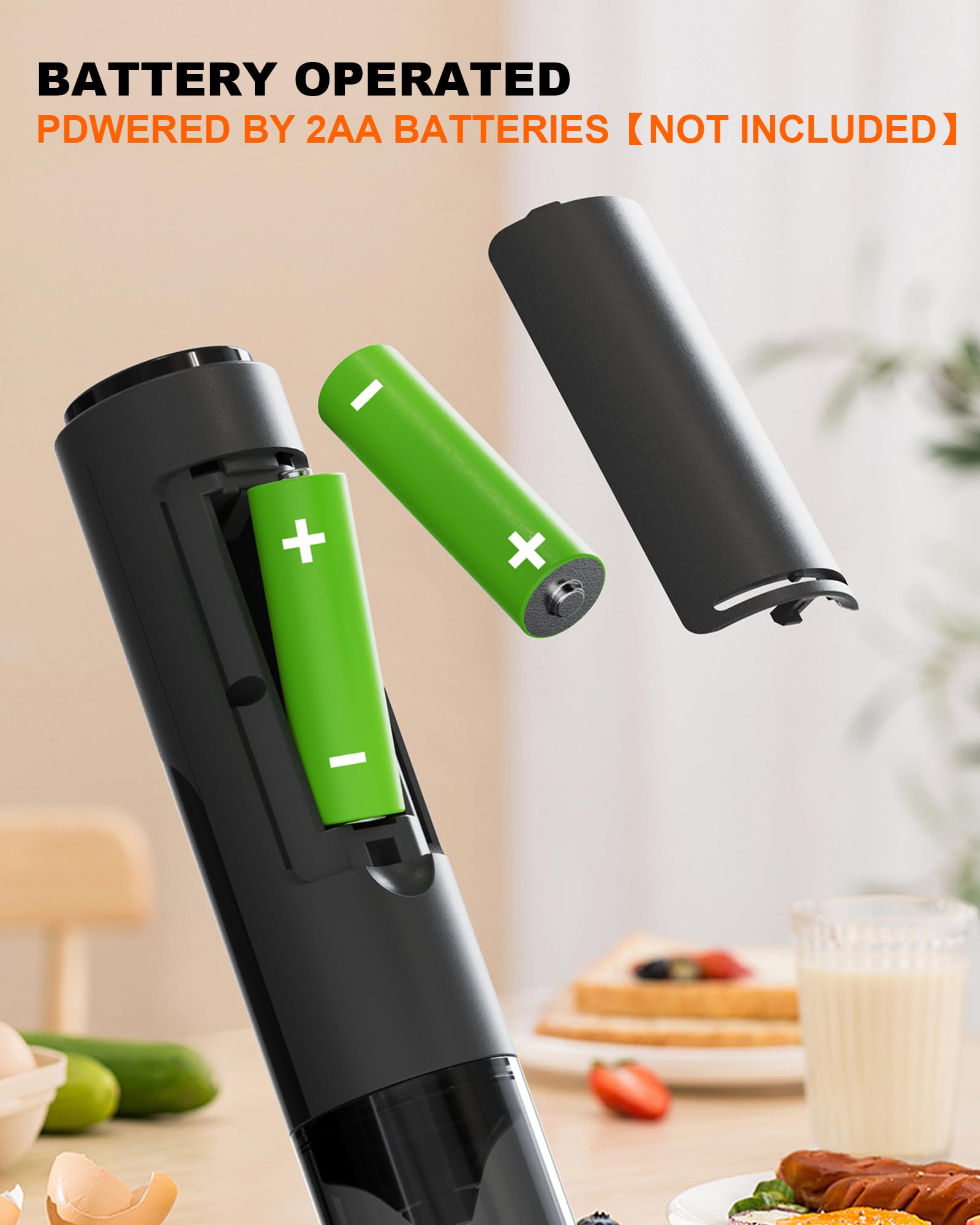 Espumador eléctrico de leche con tapa, mezclador de bebidas fácil de llevar, varita espumadora eléctrica a pilas para café, latte, capuchino, bebida frappé, chocolate caliente, negro