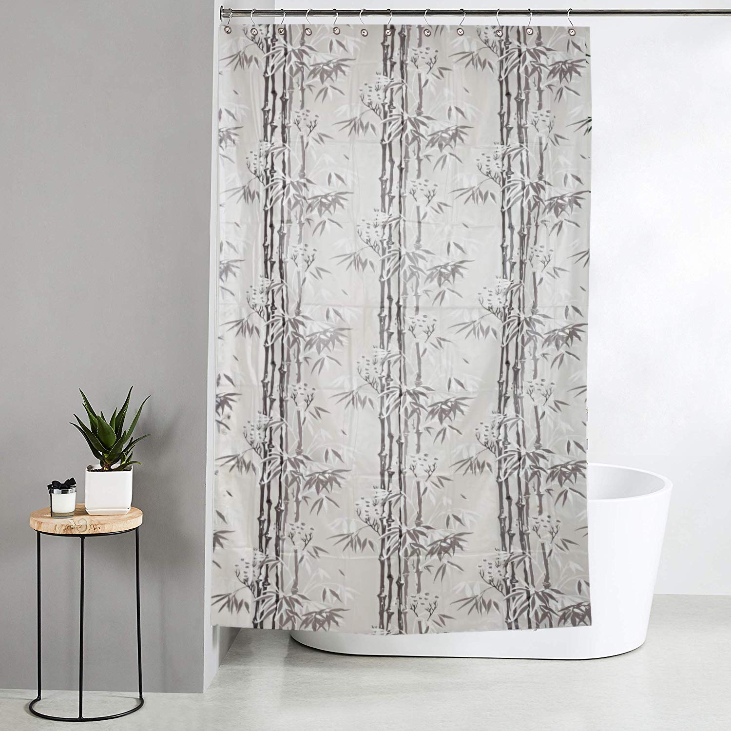 Kuber Industries Bamboo Shower Curtain - Waterproof & Grey -1